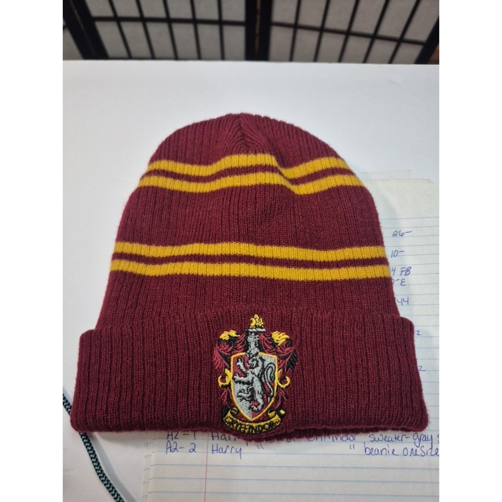 Harry Potter Gryffindor Beanie Hat Burgundy Gold Striped Embroidered Crest OS